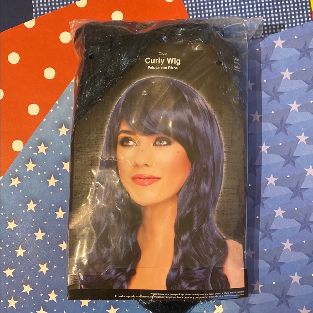 A dark blue costume wig, corpse bride style
